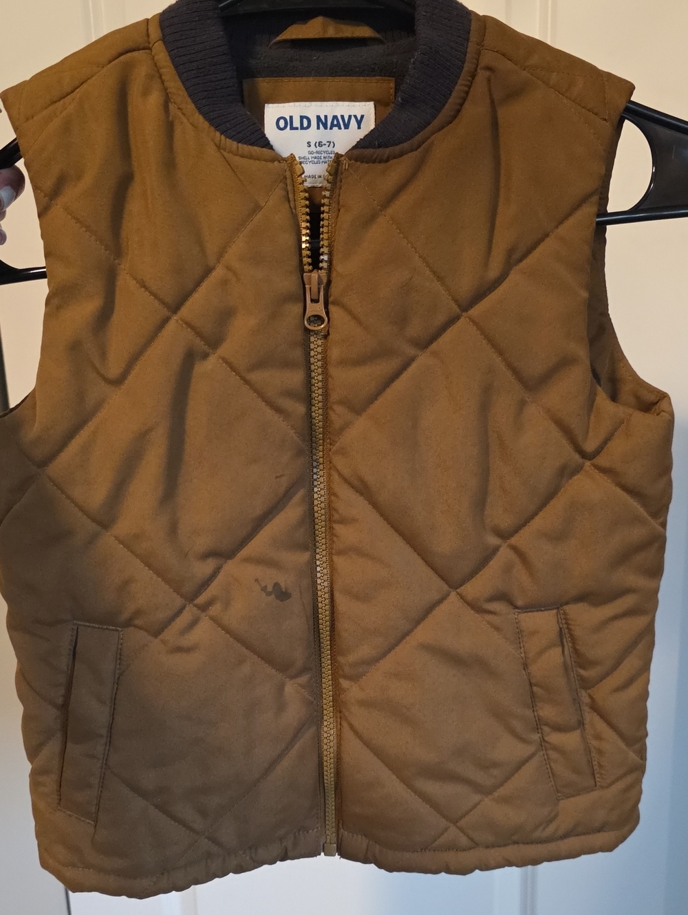 Old Navy Quilted Brown Kids Vest with Rib Collar